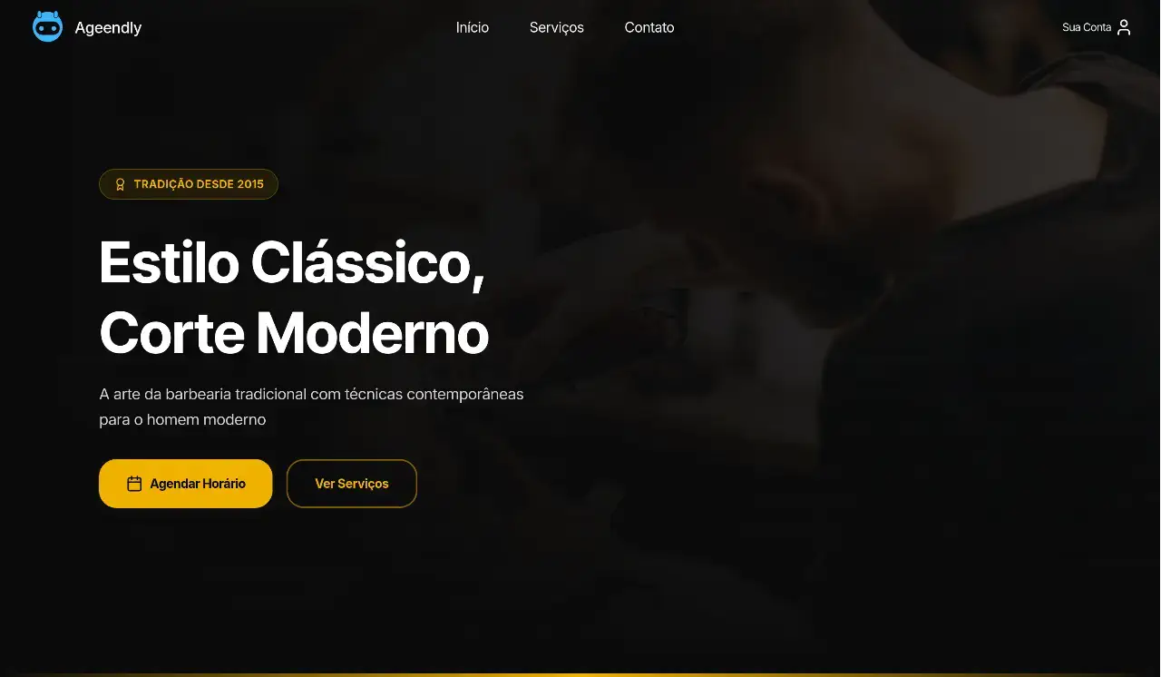 Interface do Modelo Clássico para barbearias mostrando agendamento online